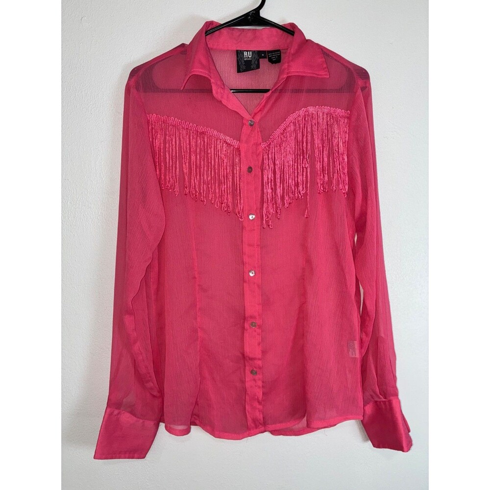 RU Apparel hot pink sheer western fringe top